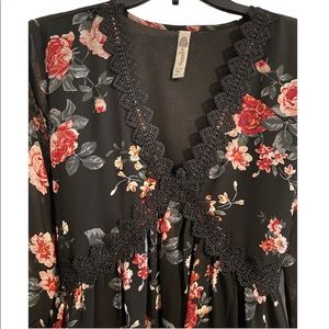 American Rag Black & Floral Deep-V neck Dress.